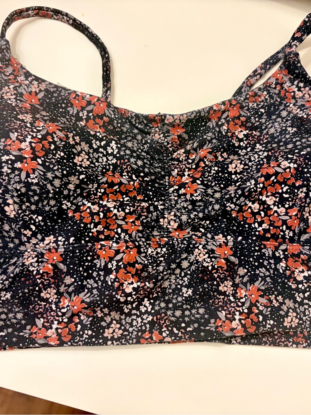 BCBGeneration Black Floral Ruched Brakette or sports bra Top